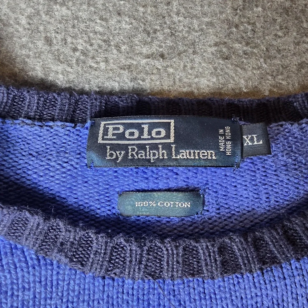 vintage Polo by Ralph Lauren blue and navy broad-striped cotton Sweater Xl O1